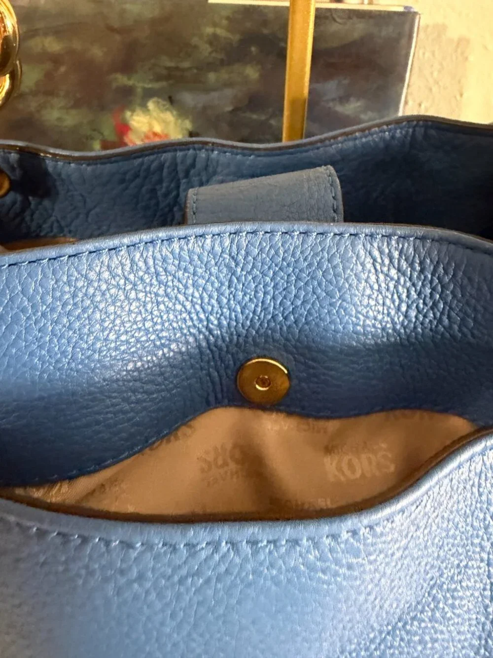 Michael Kors Fulton Large Chain Shoulder Tote Blue EUC